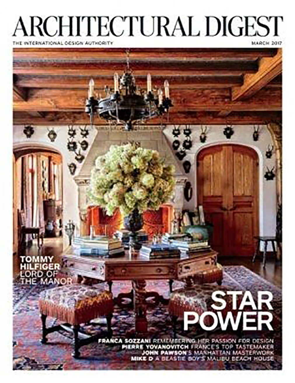 Architectural Digest cover story of Tommy Hilfiger's home with hardware by H. Theophile.